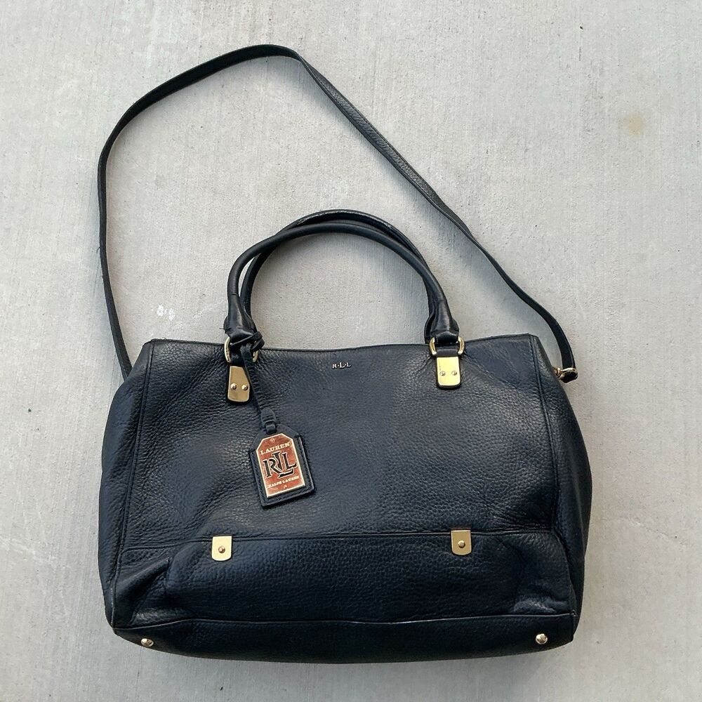 Lauren Ralph Lauren 1967 Black Pebbled Leather Satchel Crossbody Bag RLL